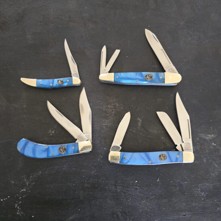 Crowing Rooster Blue Swirl Synthetic Set of 4 Slip Joint Knives