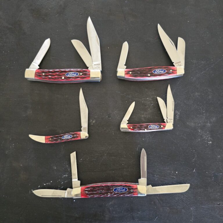 FORD Red Jigged Bone Set of 5 Slip Joint Knives