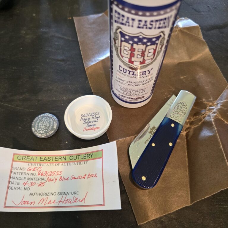 Great Eastern Cutlery #863125 SS Navy Blue Sawcut Bone PROTOTYPE