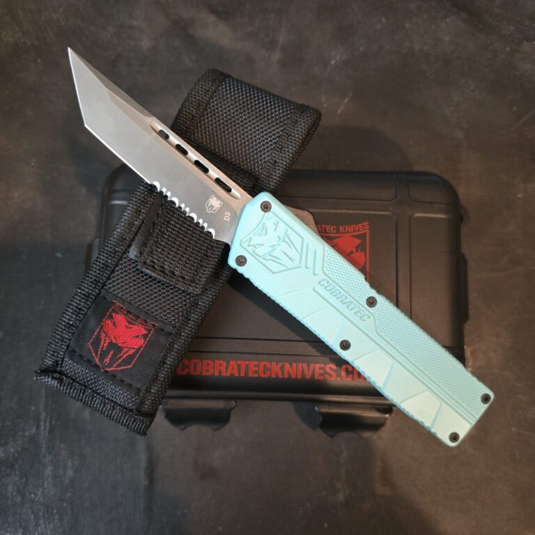 CobraTec Knives Lightweight Mint Blue OTF Serrated Tanto