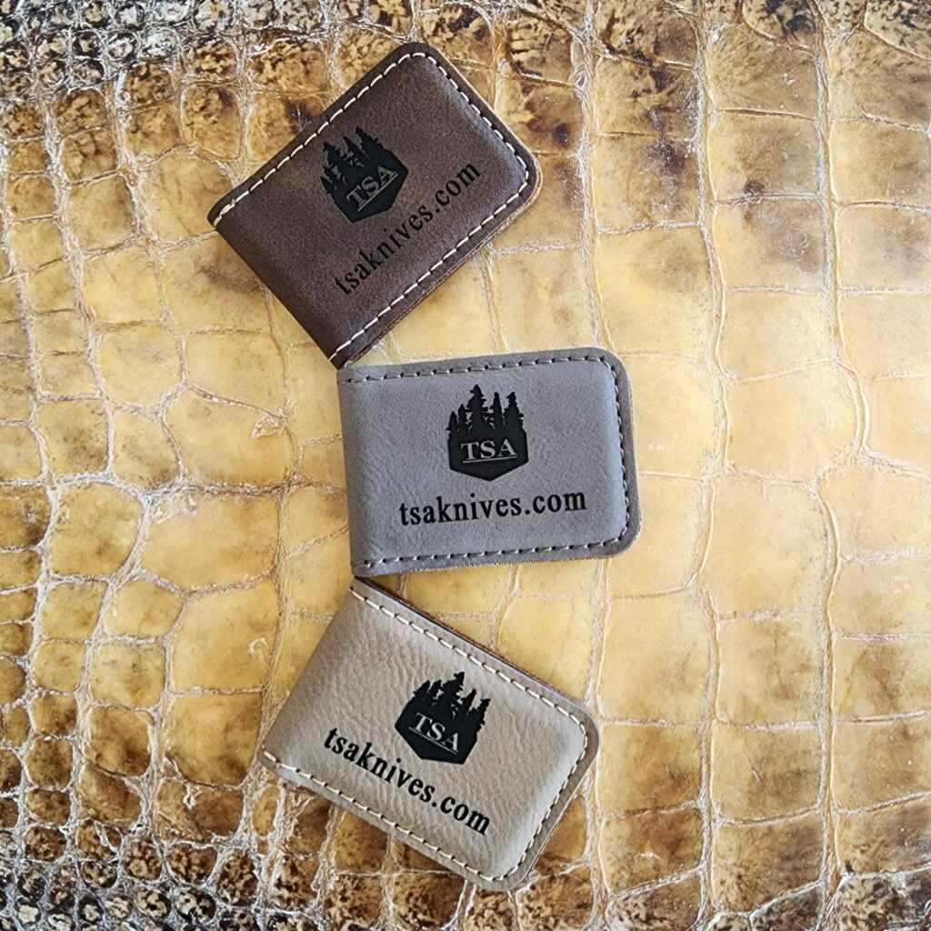 Christmas and New Year's Freebies knives for sale Leather Money Clip W/ TSA Logo and Magnetic Closure knives for sale