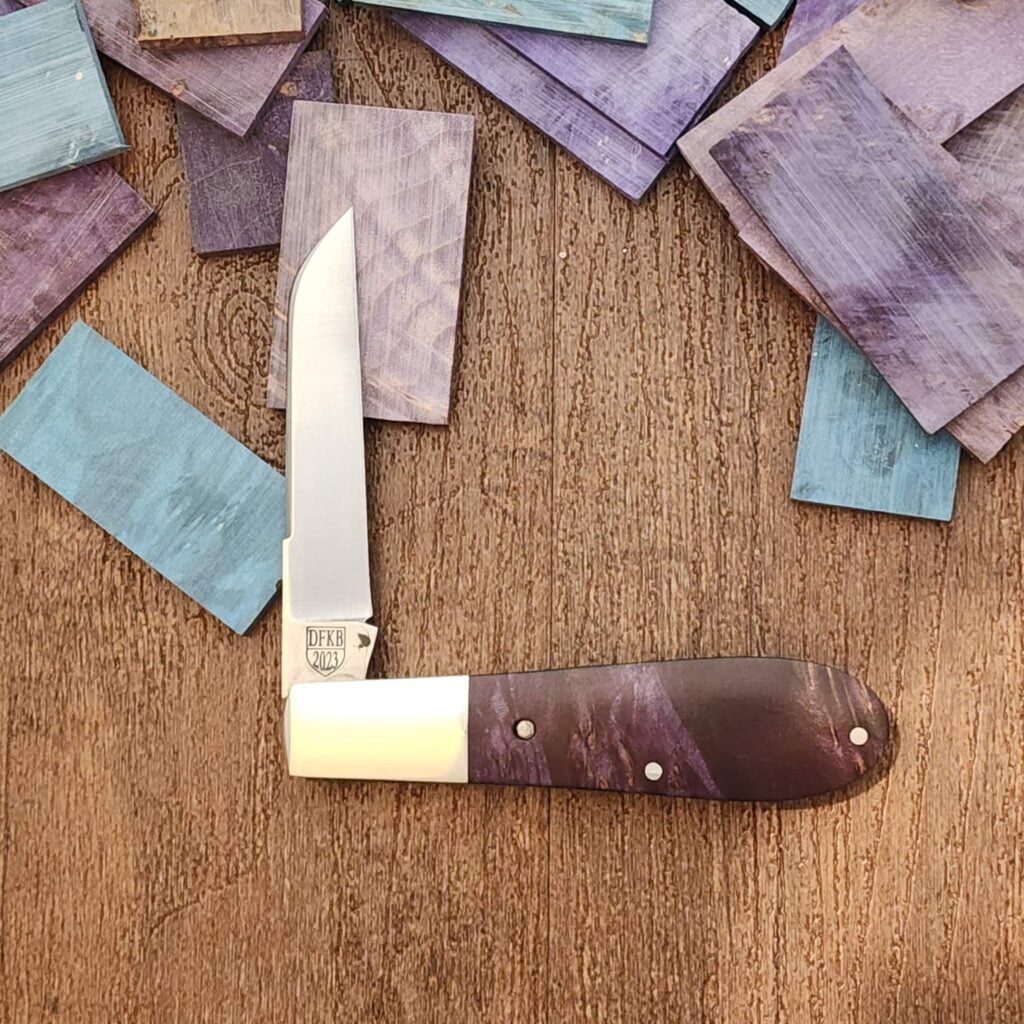 New knives are coming this Tuesday Afternoon. knives for sale Daniels Family Knife Brands TSAK Exclusive Old Man Norman in Purple Maple Burl knives for sale
