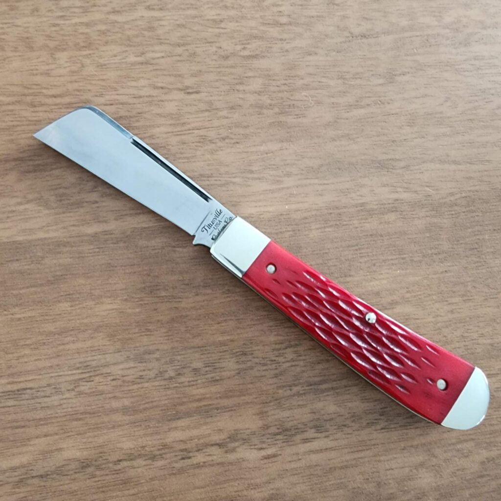Titusville Big Easy Cotton Sampler 1095 Carbon W/ Long Pull 1 of 1 PROTOTYPE 2024 Red Jigged Bone knives for sale