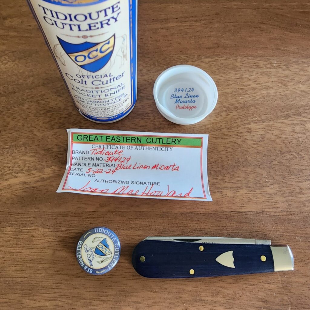 Great Eastern Cutlery Rendezvous. knives for sale Great Eastern Cutlery #394124 Blue Linen Micarta PROTOTYPE knives for sale