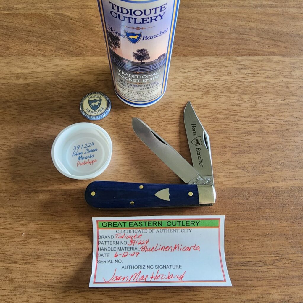 Great Eastern Cutlery Rendezvous. knives for sale Great Eastern Cutlery #391224 Blue Linen Micarta PROTOTYPE knives for sale