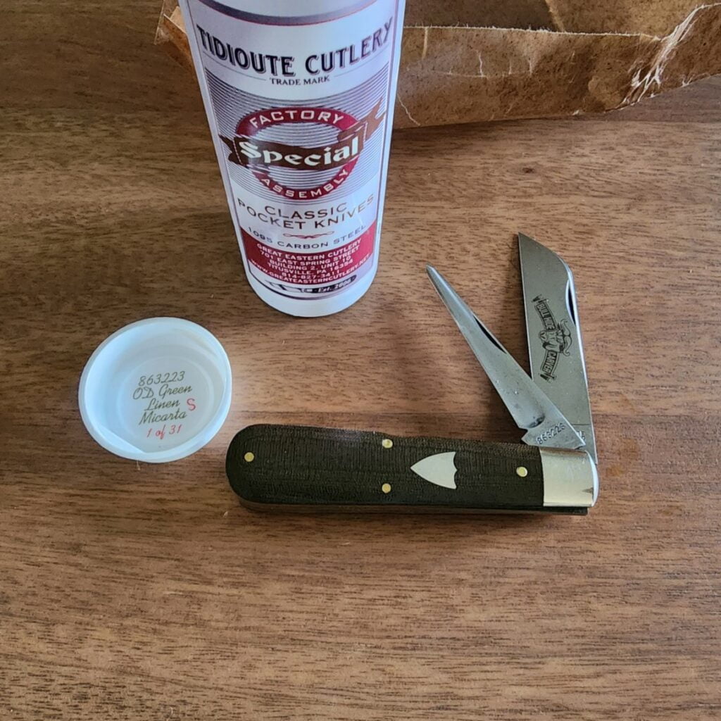 Great Eastern Cutlery Rendezvous. knives for sale Great Eastern Cutlery #863223 OD Green Linen Micarta (1 of 31 made) "S" knives for sale