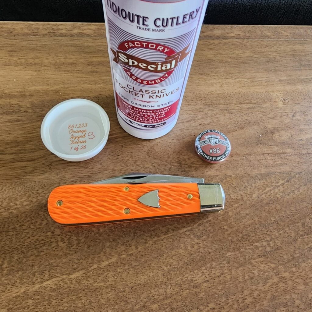 Great Eastern Cutlery Rendezvous. knives for sale Great Eastern Cutlery #861223 Jigged Orange Delrin ESPL (1 of 26 made) knives for sale