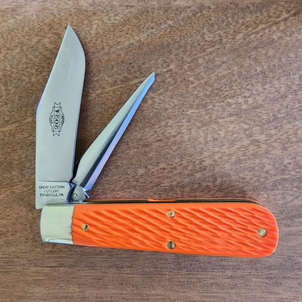 Great Eastern Cutlery Rendezvous. knives for sale Great Eastern Cutlery #861223 Jigged Orange Delrin ESPL (1 of 26 made) knives for sale