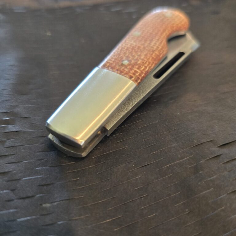 K'Roo Custom Easy Open Sheep Foot in Brown Burlap Micarta Created by W. O'Kelly (very gently used)
