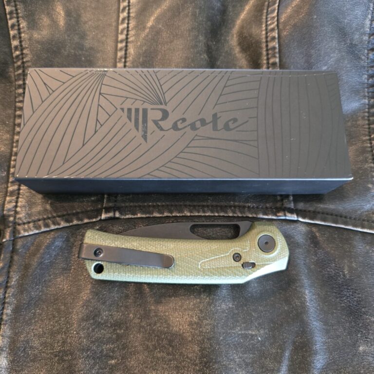 Reate PL-XE Folding Knife Green Micarta Handle Nitro-V Plain Edge Black PVD Finish