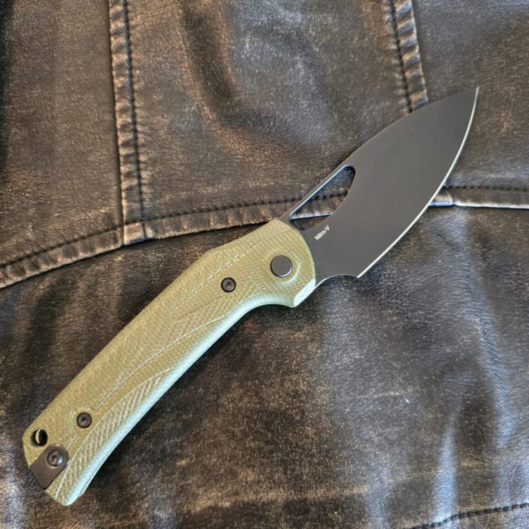 Reate PL-XE Folding Knife Green Micarta Handle Nitro-V Plain Edge Black PVD Finish