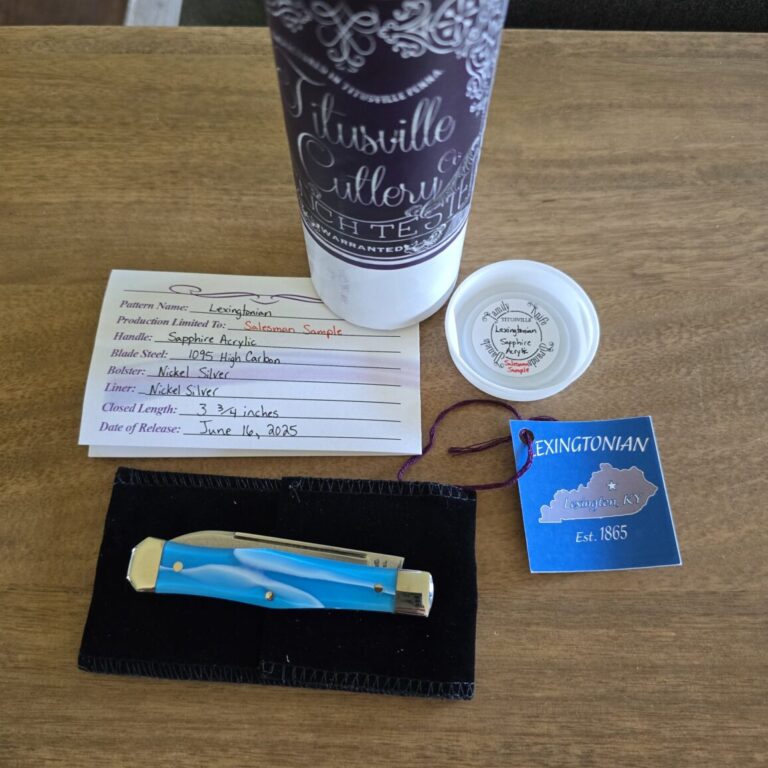 Titusville Cutlery Lexingtonian in Sapphire Acrylic and 1095 Carbon by Daniels 2025 "Salesman Sample"