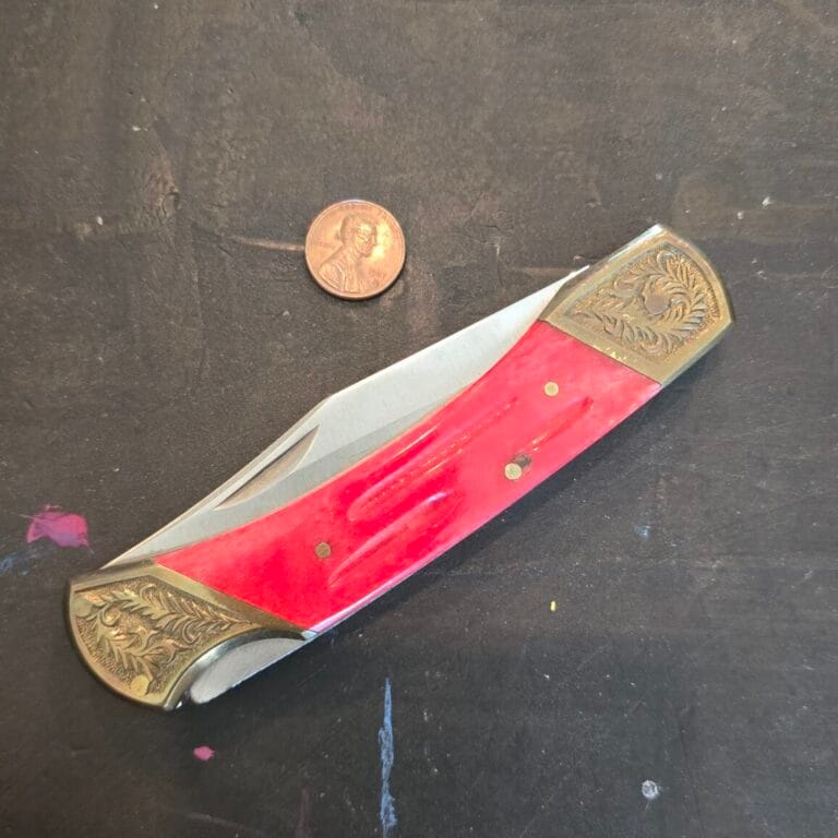 Frost Cutlery Jumbo Lockback Knife in Red Jigged Bone