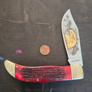 Ridge Runner Jumbo folding Knife in Red Jigged Bone