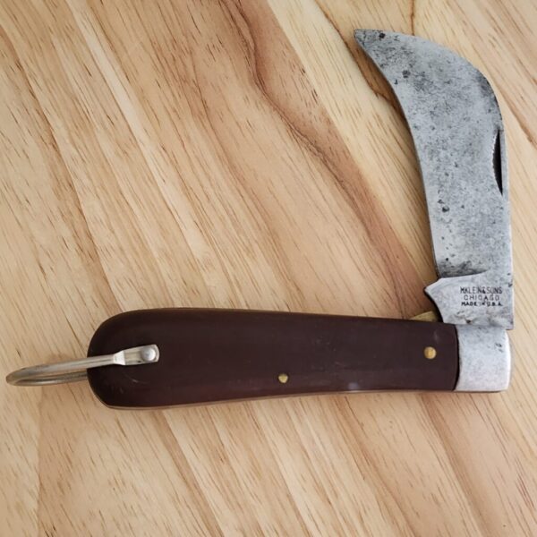 Vintage Mklein & Sons Electrician Utility Hawkbill Liner Lock Folding 4" Pocket Knife Made in Chicago USA – gallery image 1