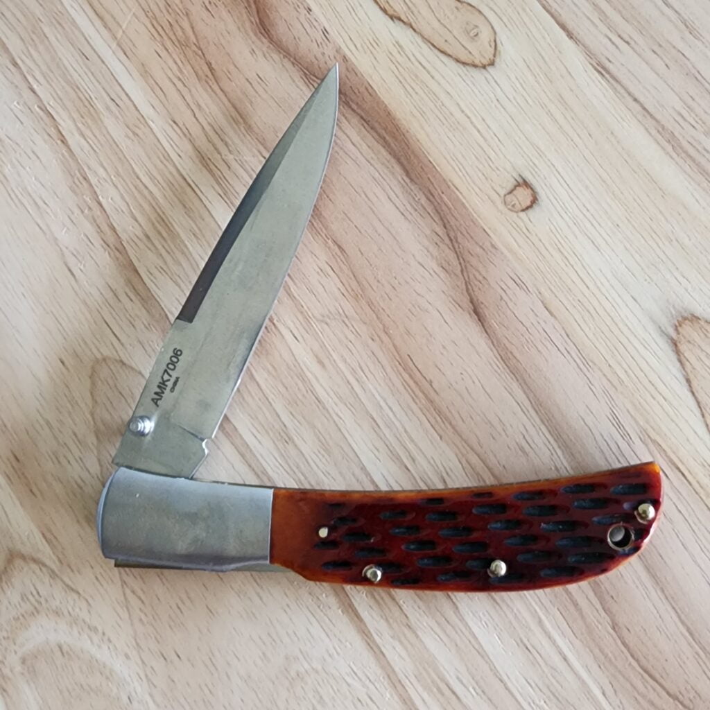 Al Mar Knives Honey Jigged Bone Classic Collection Hawk AMK 7006 4" Traditional Satin Honey Bone – gallery image 2