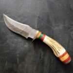 Damascus Fixed Blade Hunting Knife in Stag with Leather Sheath knives for sale