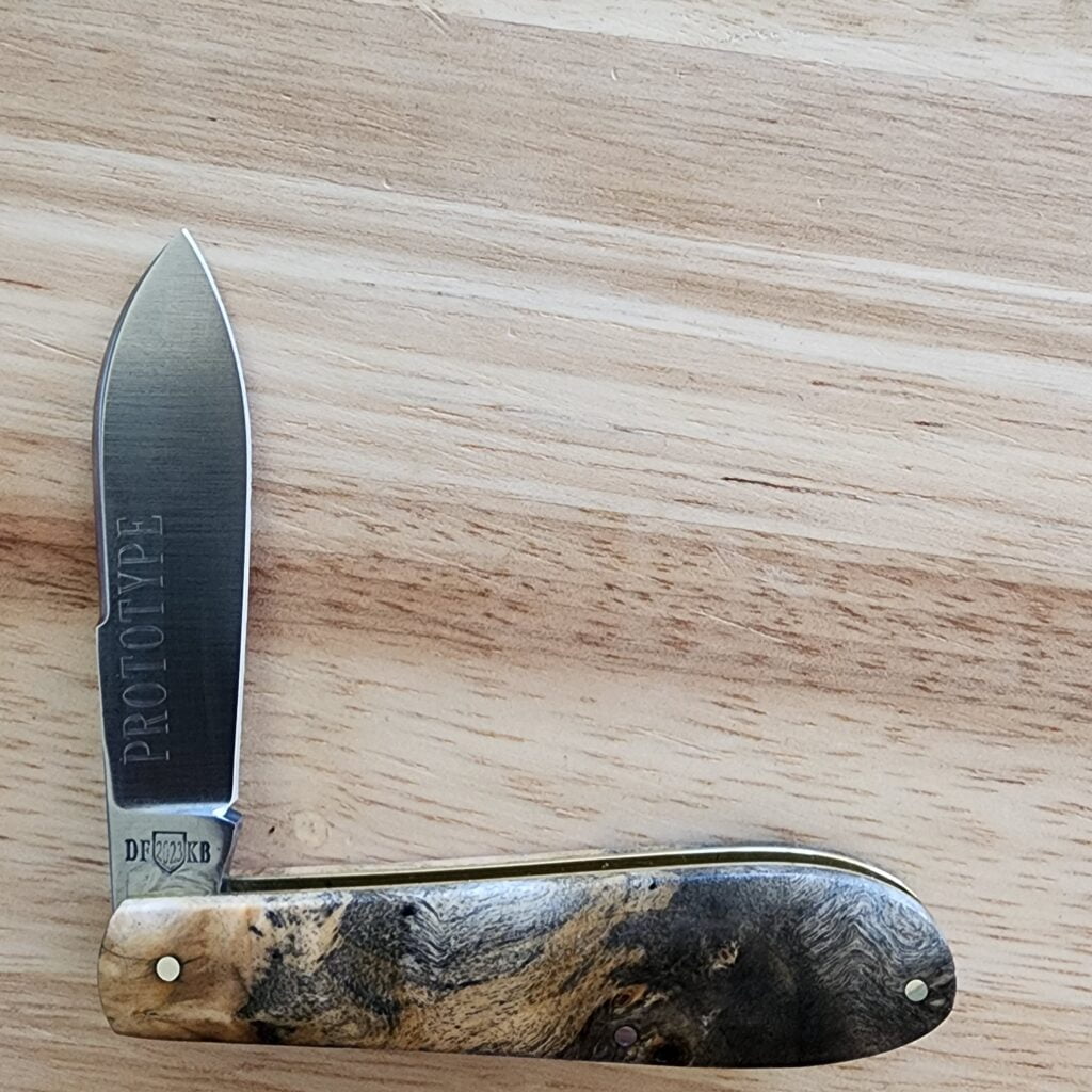 Daniels Family Knife Brands TSAK Exclusive PROTOTYPE Clear Buckeye Burl Little Man Jack – gallery image 5