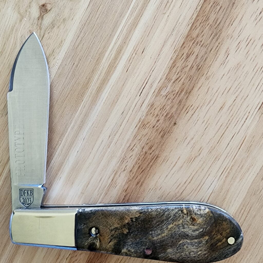 Daniels Family Knife Brands TSAK Exclusive PROTOTYPE Old Man Norman Clear Buckeye Burl – gallery image 6