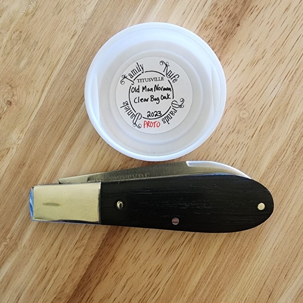 Daniels Family Knife Brands TSAK Exclusive PROTOTYPE Old Man Norman Clear Bog Oak – gallery image 2