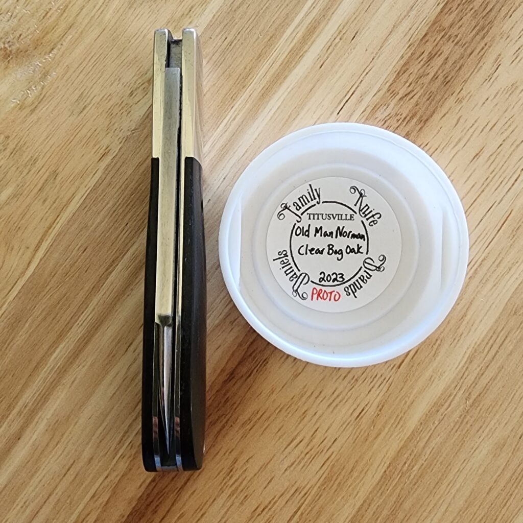 Daniels Family Knife Brands TSAK Exclusive PROTOTYPE Old Man Norman Clear Bog Oak – gallery image 5