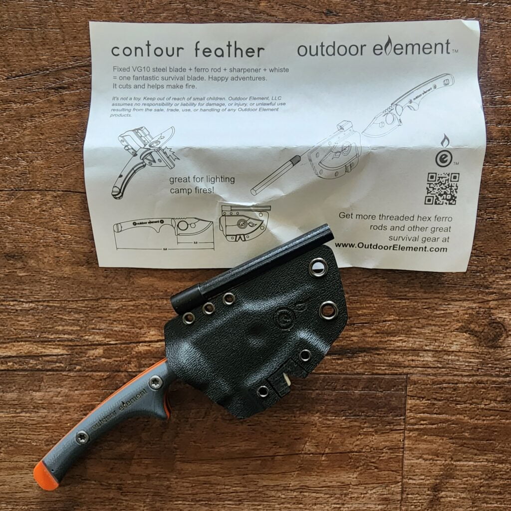 Outdoor Element Contour Feather Fixed VG 10 Steel Blade + Ferro Rod + Whistle – gallery image 3