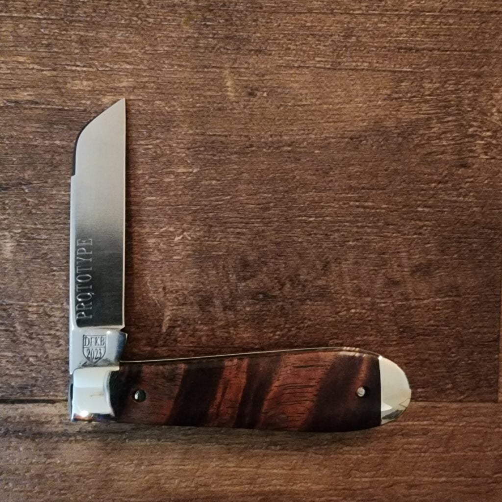 Daniels Family Knife Brands TSAK Exclusive PROTOTYPE Old Man Jack Clear Curly Koa 2023 – gallery image 4