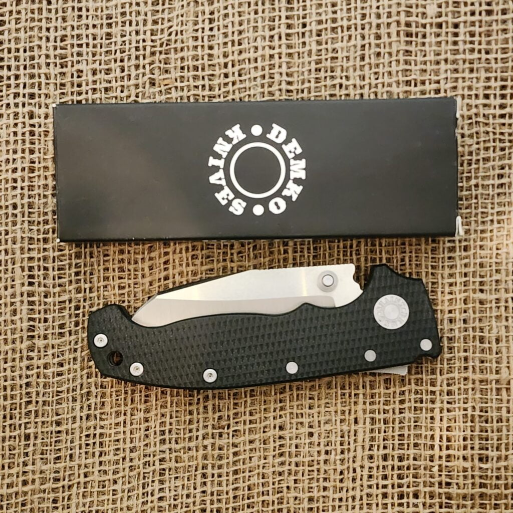 Demko Custom AD20S American Made version in D2 Sharkfoot/Black G-10 Handles With John Miller (BGM) Regrind – gallery image 2