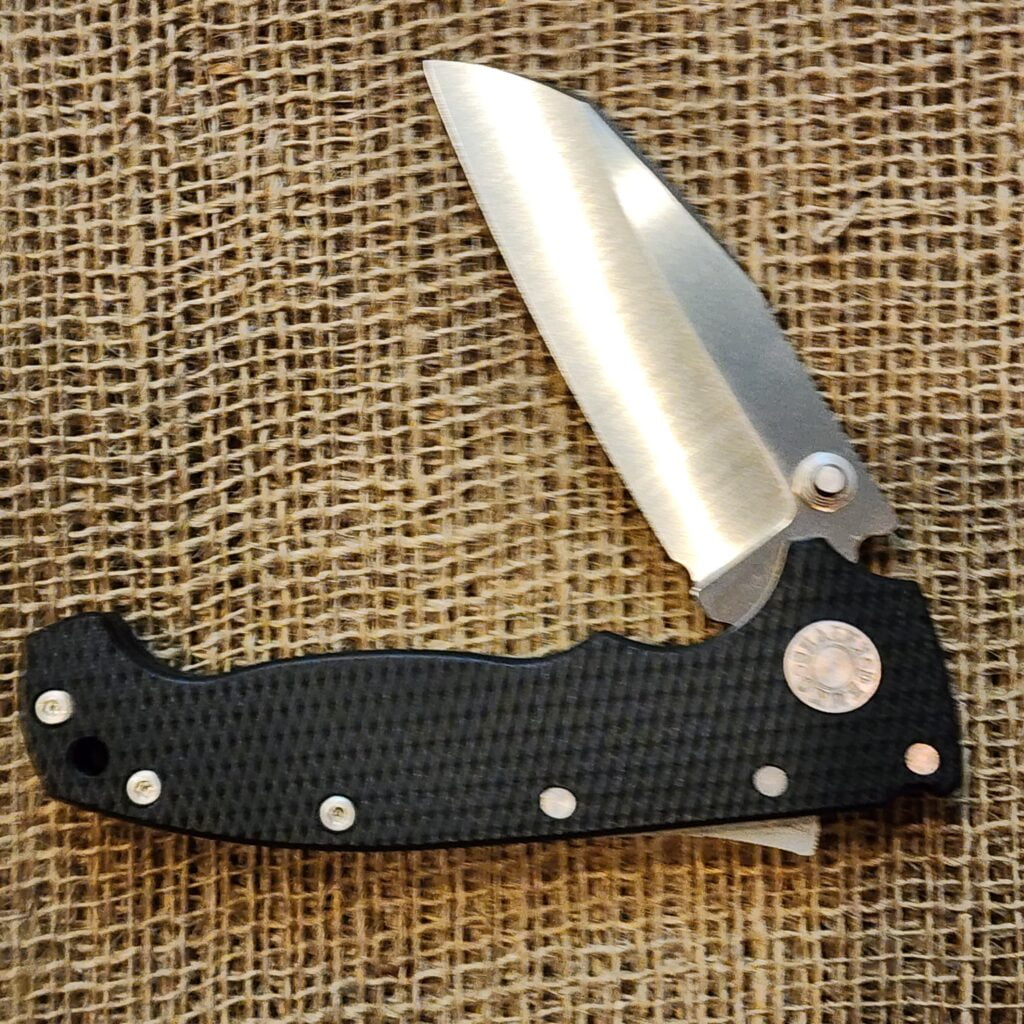 Demko Custom AD20S American Made version in D2 Sharkfoot/Black G-10 Handles With John Miller (BGM) Regrind – gallery image 5