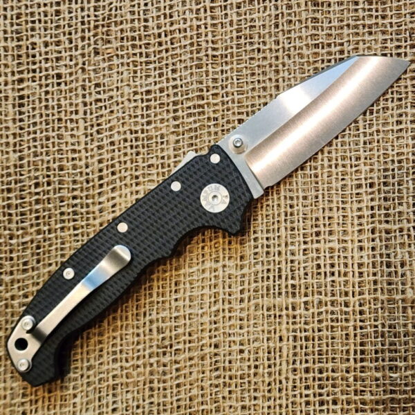 Demko Custom AD20S American Made version in D2 Sharkfoot/Black G-10 Handles With John Miller (BGM) Regrind – gallery image 1