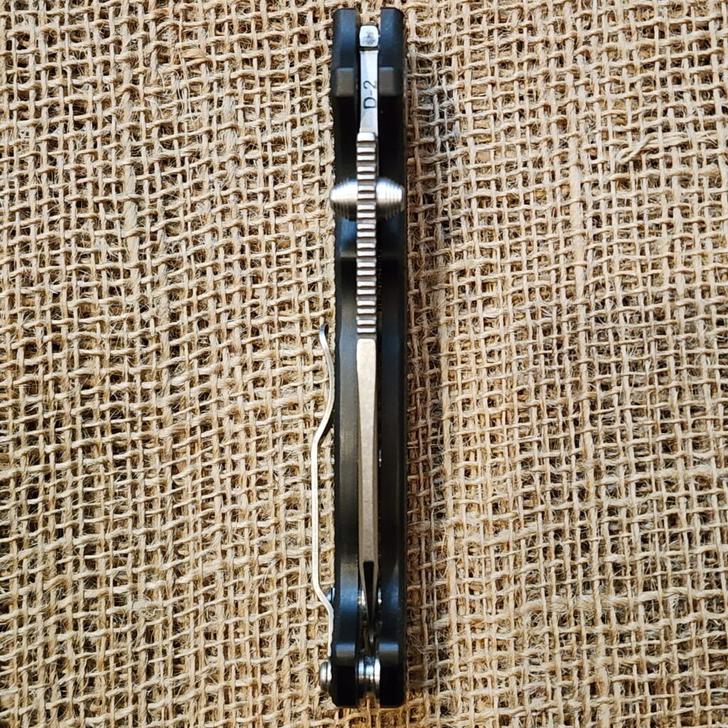 Demko Custom AD20S American Made version in D2 Sharkfoot/Black G-10 Handles With John Miller (BGM) Regrind – gallery image 3