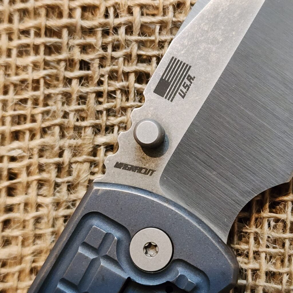 Mcness Mac Custom 3.5" Magnacut. Blue Gray Scales. Geared back Spacer. John Miller BGM Regrind and finger choil added. – gallery image 5