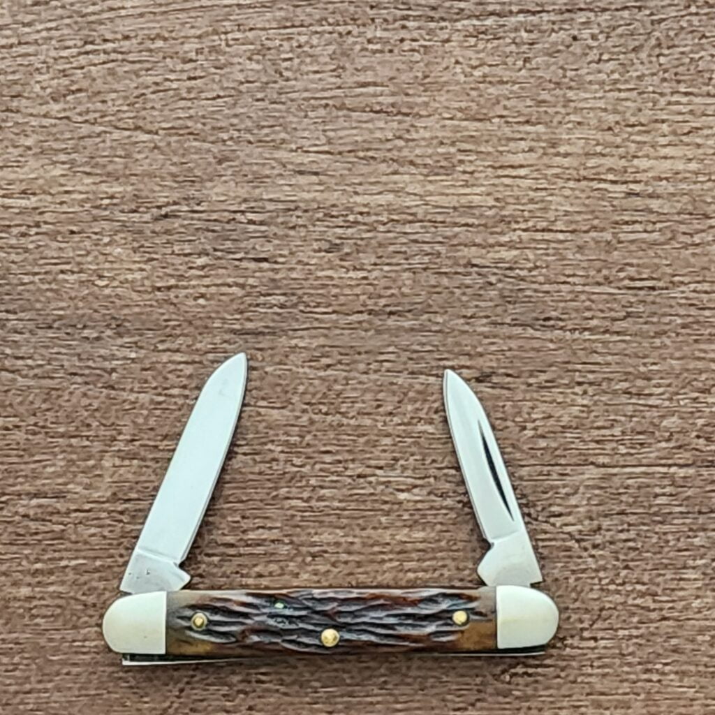 Queen #6130 2 Blade Tiny Pen Knife Brown Jigged Bone – gallery image 3