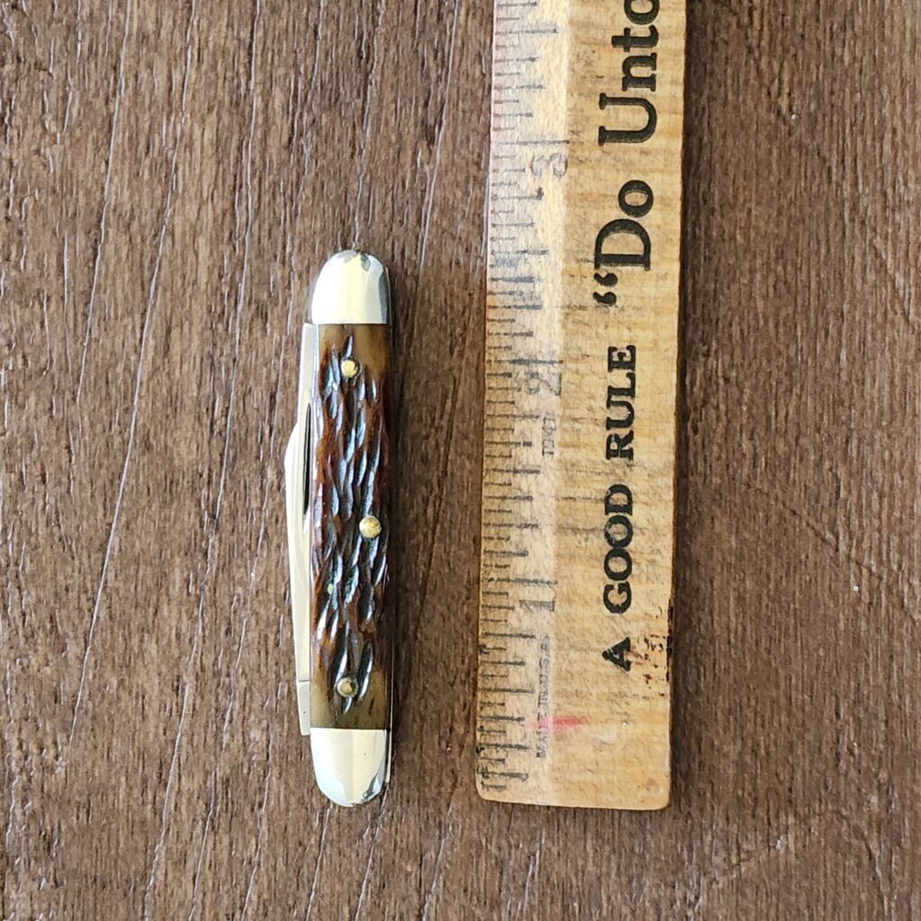 Queen #6130 2 Blade Tiny Pen Knife Brown Jigged Bone – gallery image 2