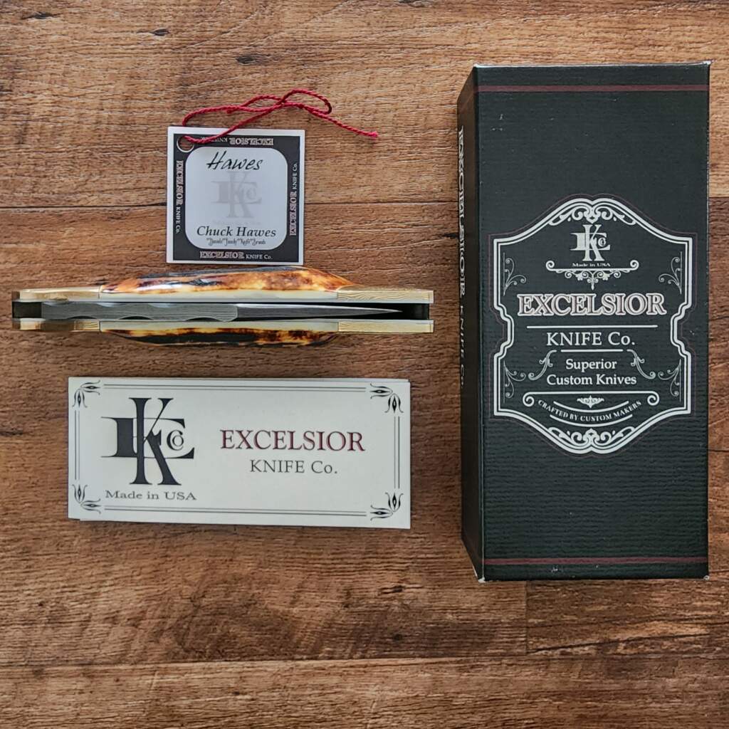 Excelsior Knife Co. Custom Grizzly Adams Burnt Stag Damascus Folder 1 of 1 Chuck Hawes Exclusive – gallery image 10