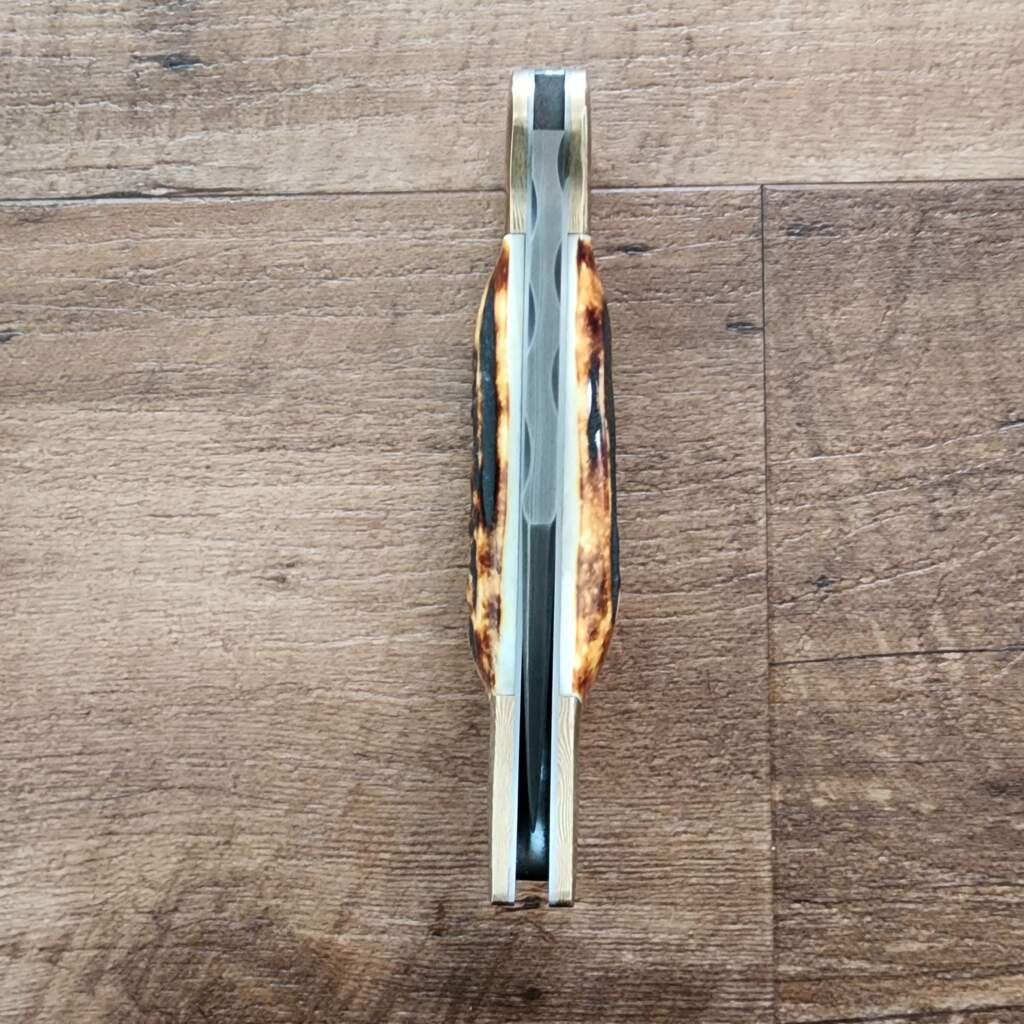 Excelsior Knife Co. Custom Grizzly Adams Burnt Stag Damascus Folder 1 of 1 Chuck Hawes Exclusive – gallery image 2
