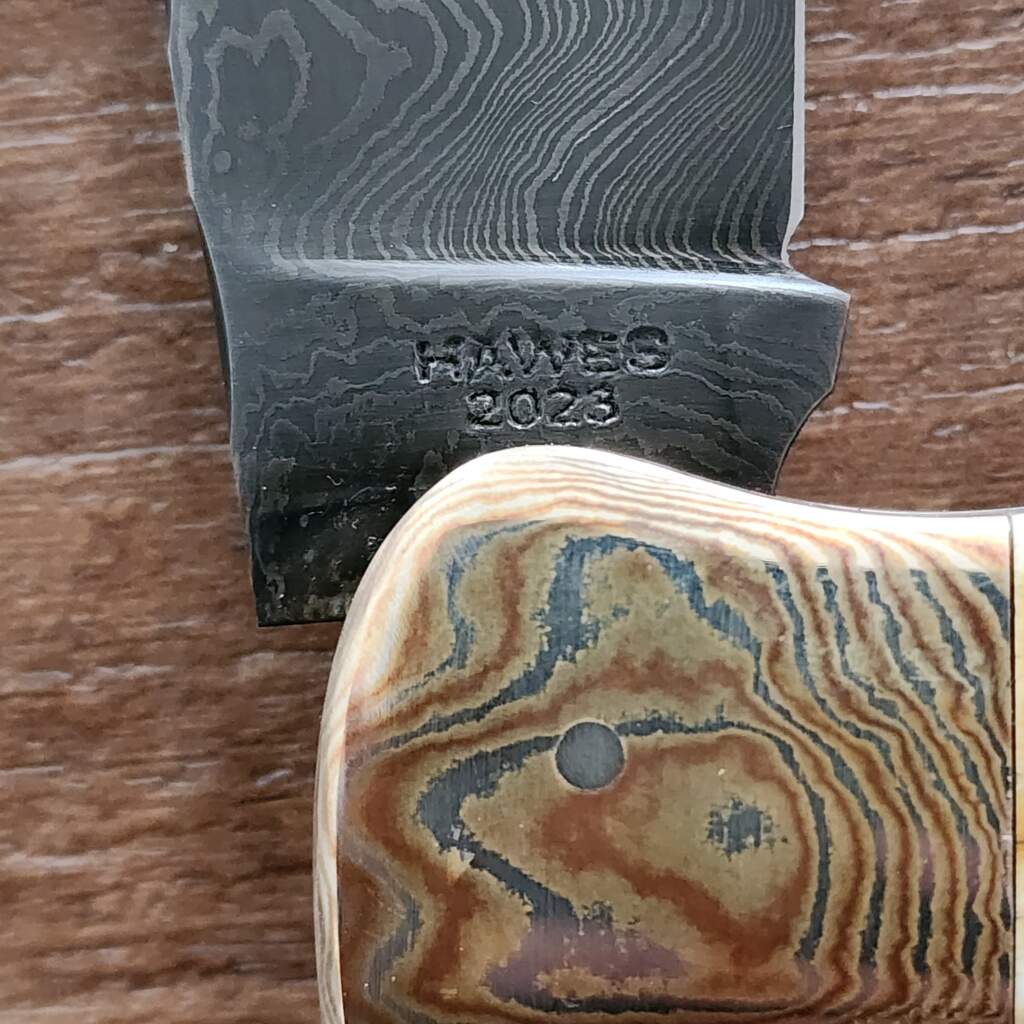 Excelsior Knife Co. Custom Grizzly Adams Burnt Stag Damascus Folder 1 of 1 Chuck Hawes Exclusive – gallery image 3
