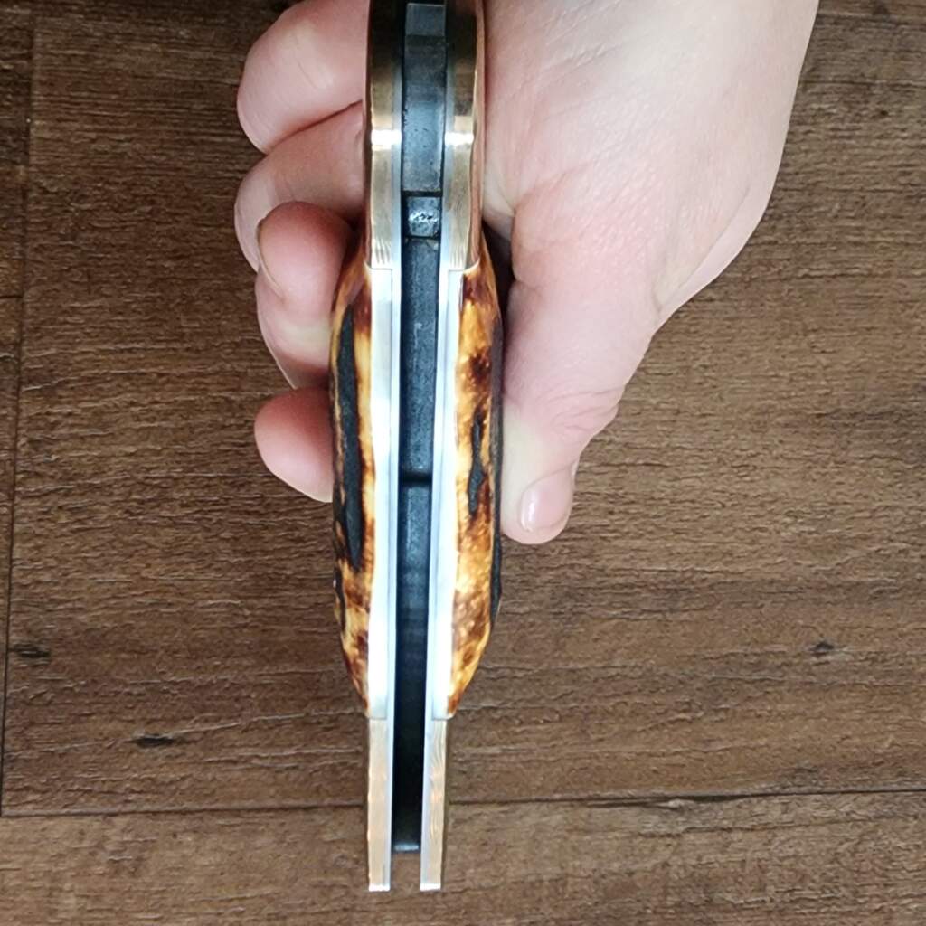 Excelsior Knife Co. Custom Grizzly Adams Burnt Stag Damascus Folder 1 of 1 Chuck Hawes Exclusive – gallery image 4
