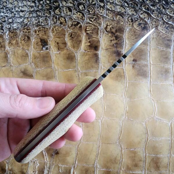 Pacheco Forge Pocket Companion (cream burlap micarta, red liners, 80crv2, kydex) knives for sale