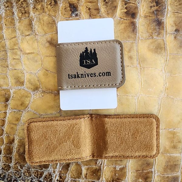 Leather Money Clip W/ TSA Logo and Magnetic Closure knives for sale