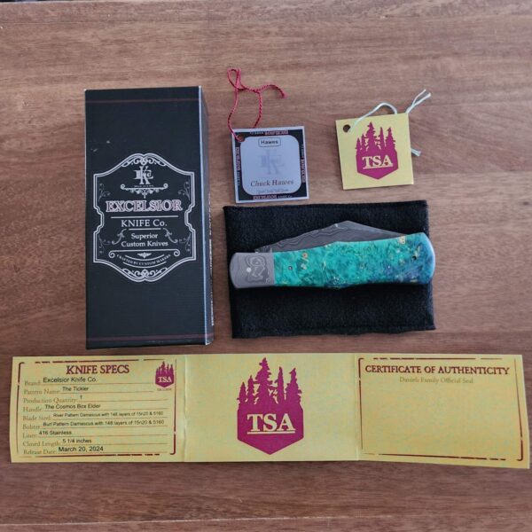 Excelsior Knife Co. TSA Exclusive Ancient forest Boxelder Damascus Folder 1 of 1 Chuck Hawes Exclusive knives for sale