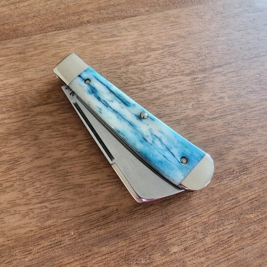 Titusville TSA Exclusive Mermaid Blue Giraffe Bone Big Easy Cotton Sampler 1095 Carbon W/ Long Pull 1 of 6 knife for sale