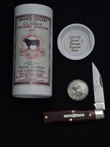 Great Eastern Cutlery #220124 Burnt Orange Sawcut Bone "S" (store model) knives for sale
