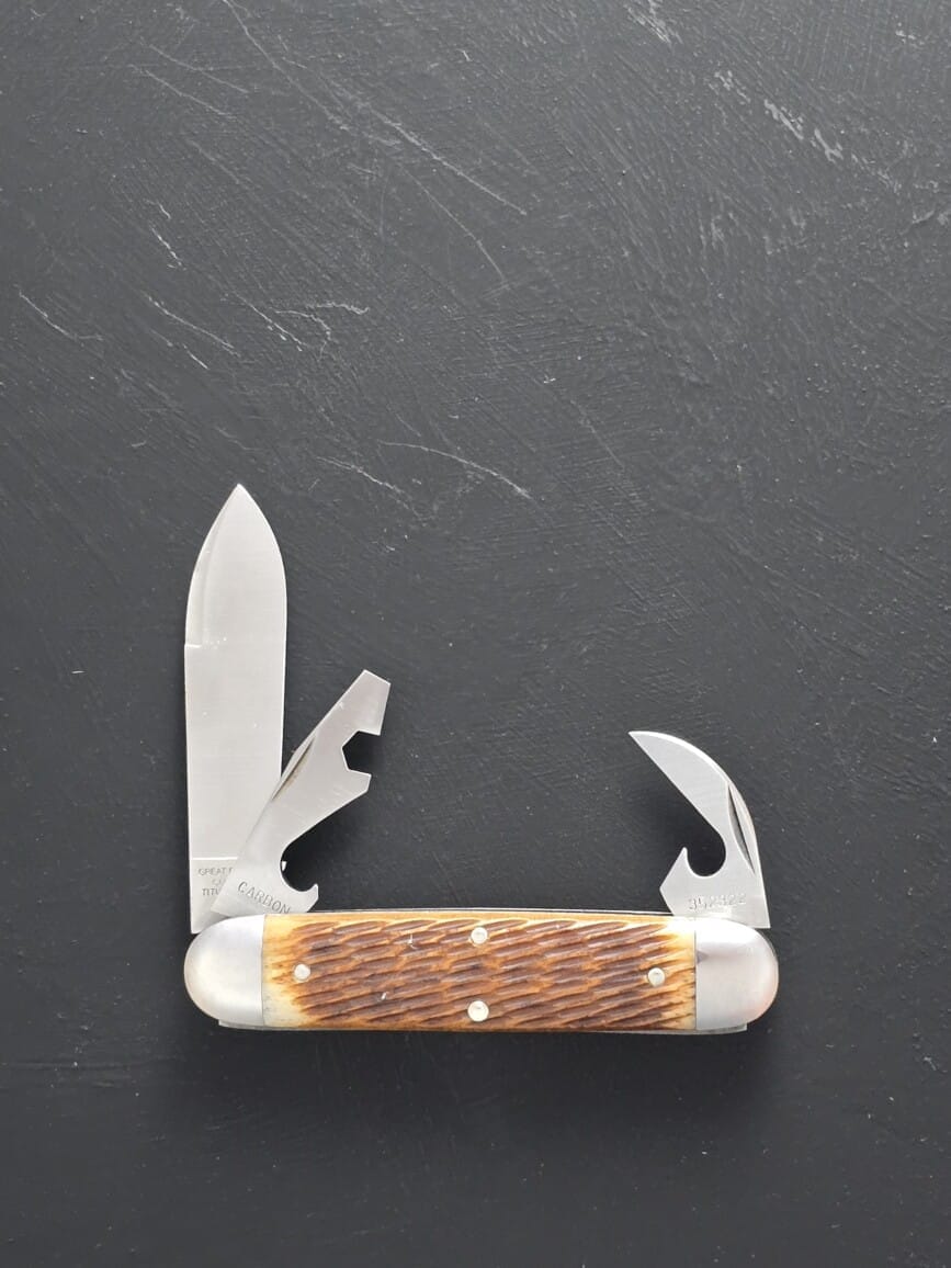 Great Eastern Cutlery #352322 WAYNORTH CUTLERY Antique Amber Jigged Bone "Wiki-Ute" by GEC and Charlie Campagna – gallery image 4