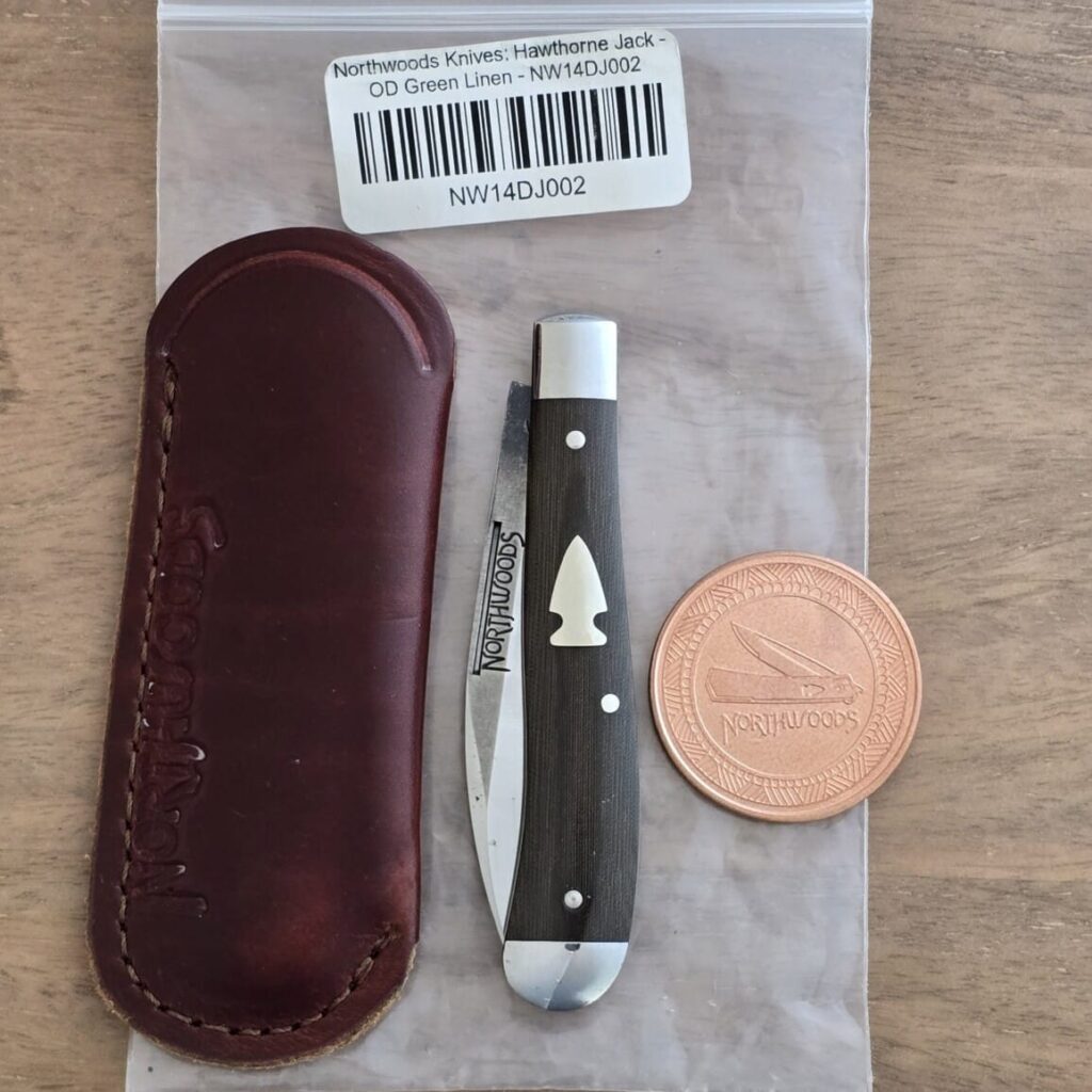 Northwoods by Great Eastern Cutlery Hawthorn Jack OD Green Linen Micarta NW14DJ002 (please note aged patina) – gallery image 5