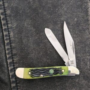 Bertram German 2 Blade Slip joint in Green Jigged Bone knives for sale