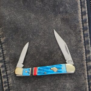 Frost Cutlery 2 Blade Slip joint in Blue Jigged Bone knives for sale