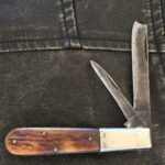 Vintage O.M.O.R. J-295RB Japan Razor in Brown Jigged Bone, Heavily USED knives for sale