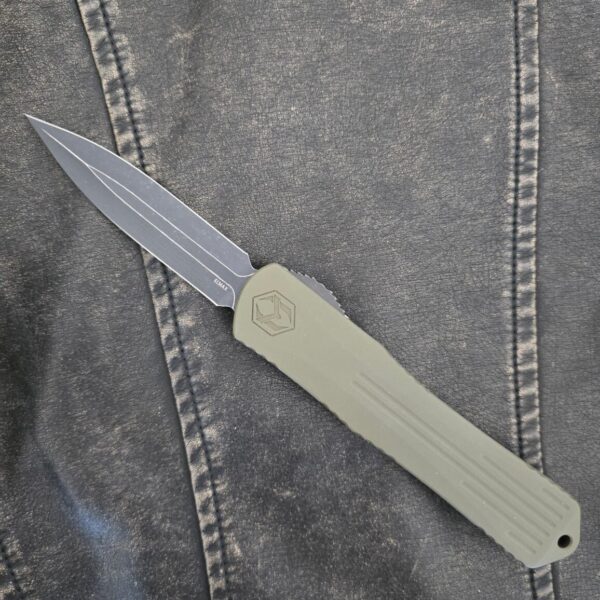 Heretic Blade Show 2022 Manticore X Double Edge Battleworn Black Bomb Green – gallery image 1