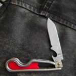 Vintage & Rare Geo. Schrade B'PORT CT OLD Red Metal Handle KNIFE 1942 WWII